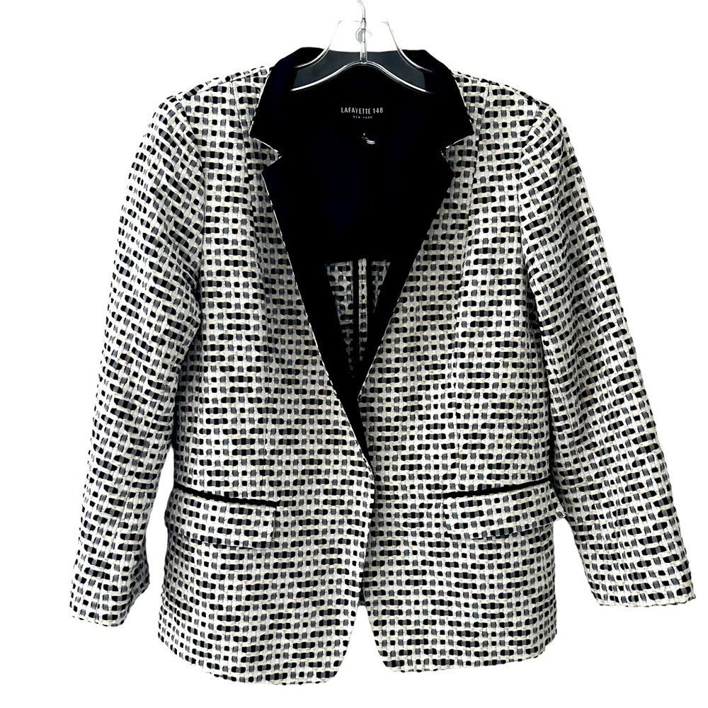 Lafayette 148 Double Breasted Blazer Jacket Blue & White  US 8  Career Workwear